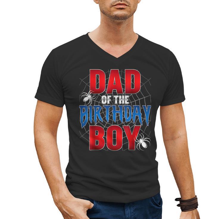 Dad Of The Birthday Boy Spider Web Birthday Party Matching Men's V-Neck T-Shirt
