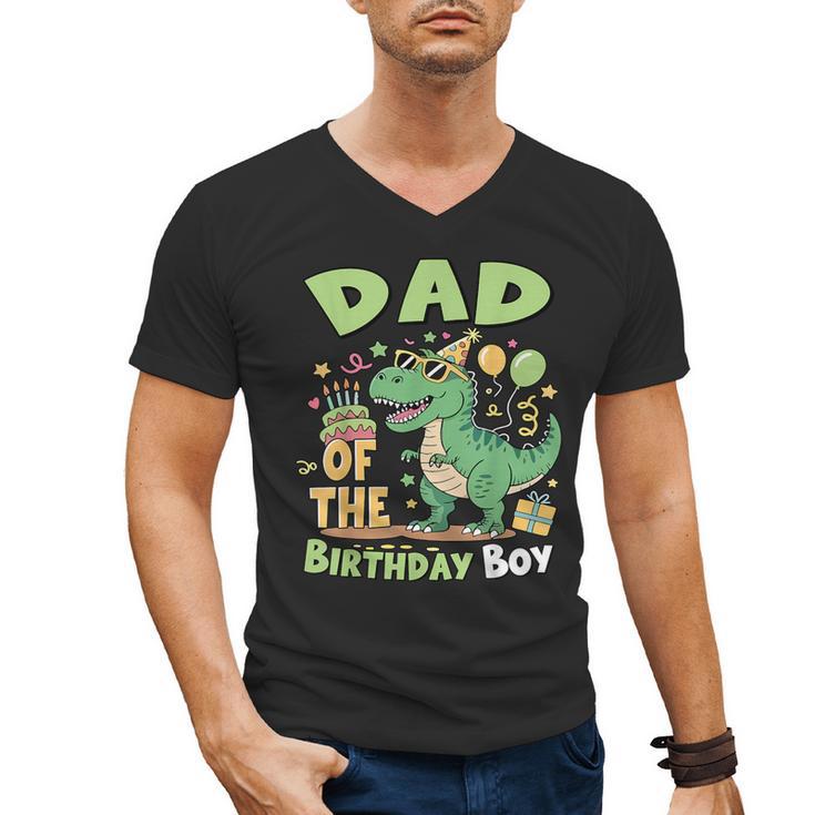 Dad Of The Birthday Boy T Rex Dinosaur Family Party Men's V-Neck T-Shirt