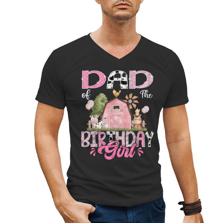 Dad Of The Birthday Girl 1St Birthday Pink Cow Farm Men's V-Neck T-Shirt