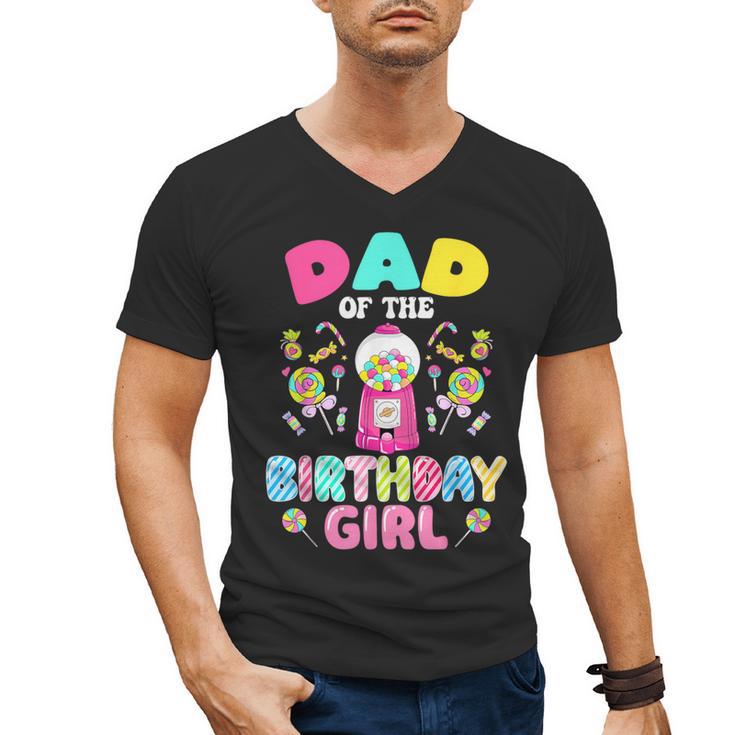 Dad Of The Birthday Girl Candy Family Bday Party Men's V-Neck T-Shirt
