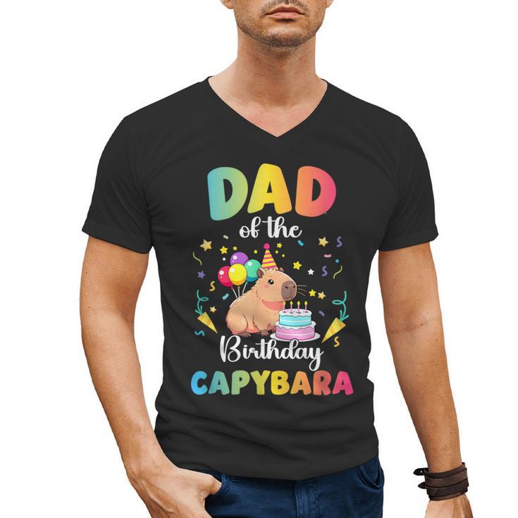 Dad Of The Birthday Girl Capybara Bday Party Family Men's V-Neck T-Shirt