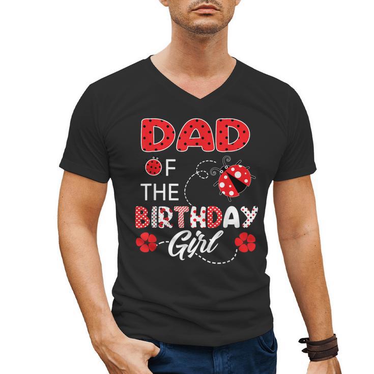Dad Of The Birthday Girl Family Ladybug Birthday Men's V-Neck T-Shirt