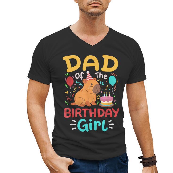 Dad Of The Birthday Girl Kids Cute Capybara Bday Family Men's V-Neck T-Shirt