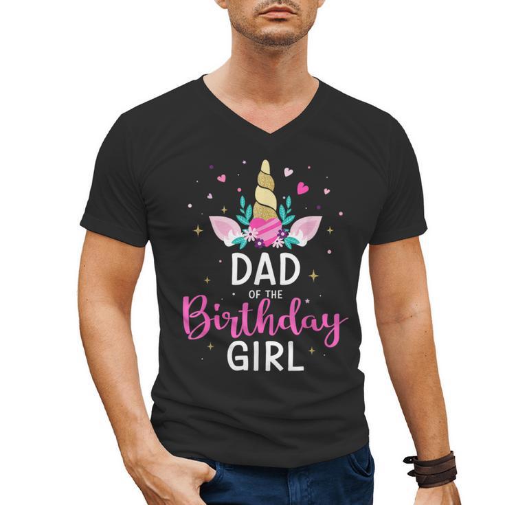 Dad Of The Birthday Girl Matching Family Unicorn Party Men's V-Neck T-Shirt