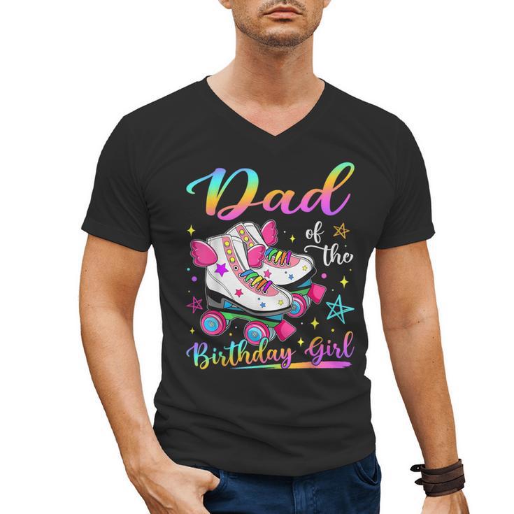 Dad Of The Birthday Girl Rolling Skate Family Matching Men's V-Neck T-Shirt