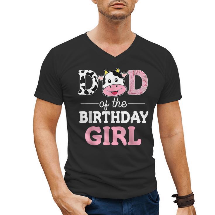 Dad Of The Birthday Girl Shirt Farm Cow Daddy Papa 1st Men's V-Neck T-Shirt