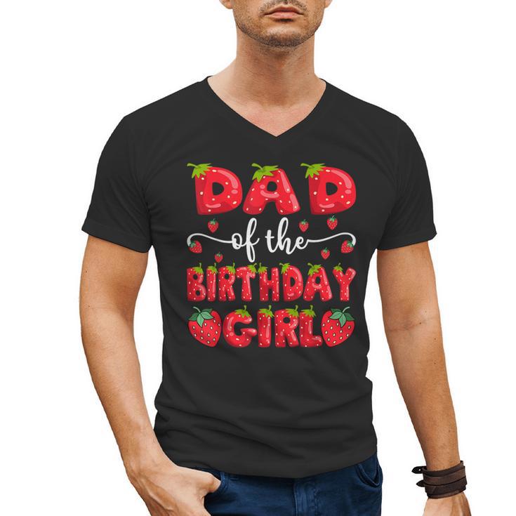 Dad Of The Birthday Girl Strawberry Family Matching Men's V-Neck T-Shirt