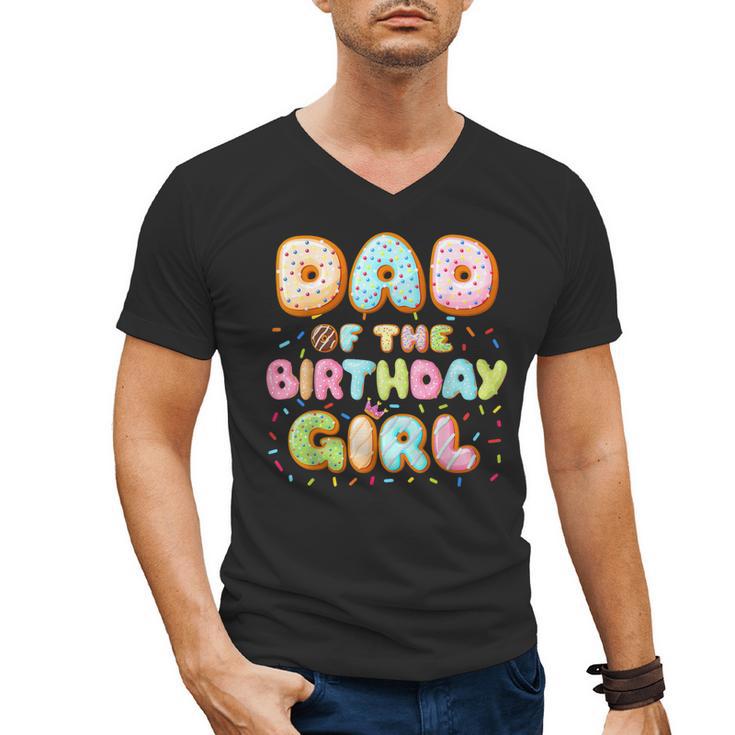 Dad Of The Birthday Girl Sweet Donut Birthday Family Men's V-Neck T-Shirt