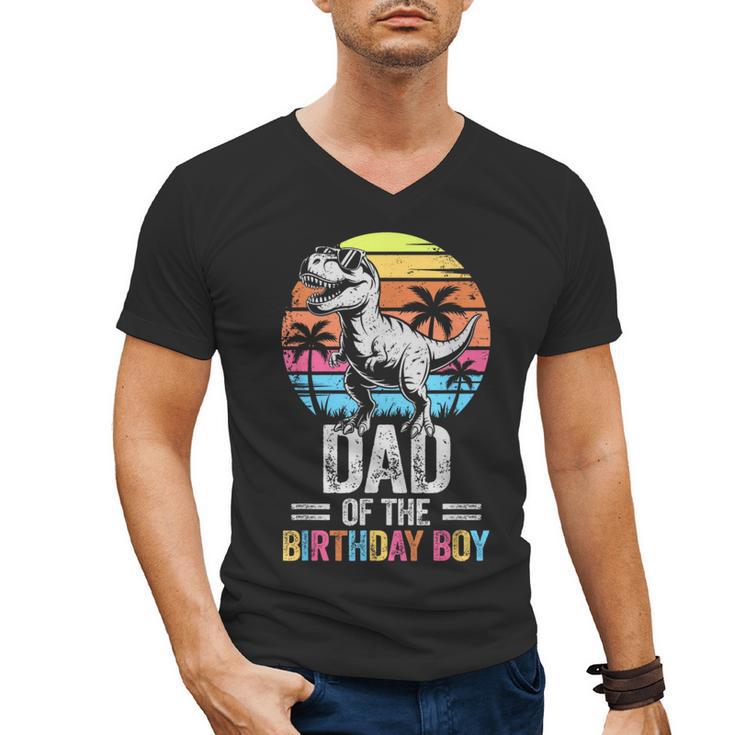 Dad Of The Birthday Party Outfit Dinosaur Daddy Men's V-Neck T-Shirt