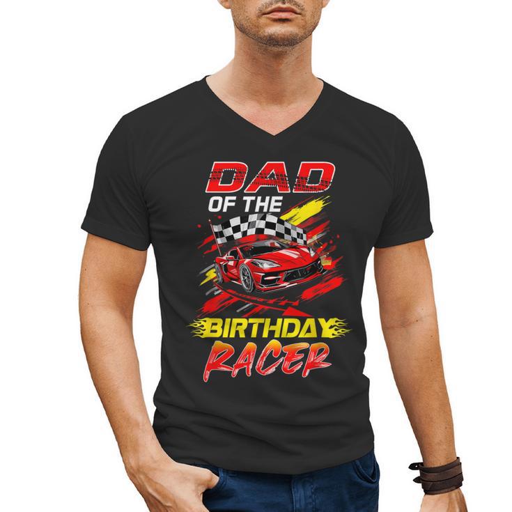 Dad Of The Birthday Racer Race Car Party Family Matching Men's V-Neck T-Shirt