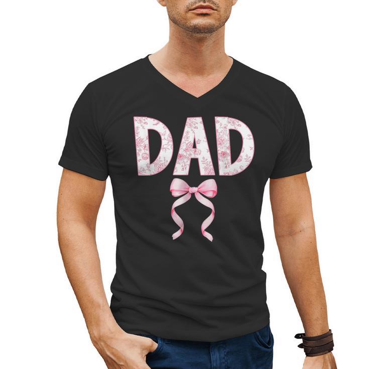 Dad Birthday Squad Matching Coquette Bow Family Party Men's V-Neck T-Shirt
