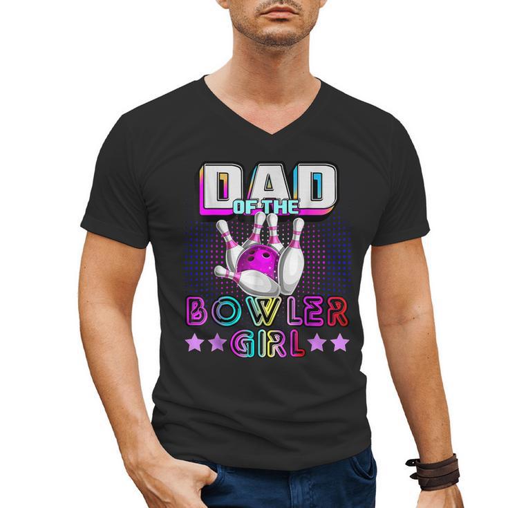 Dad Of The Bowler Girl Matching Family Bowling Birthday Men's V-Neck T-Shirt