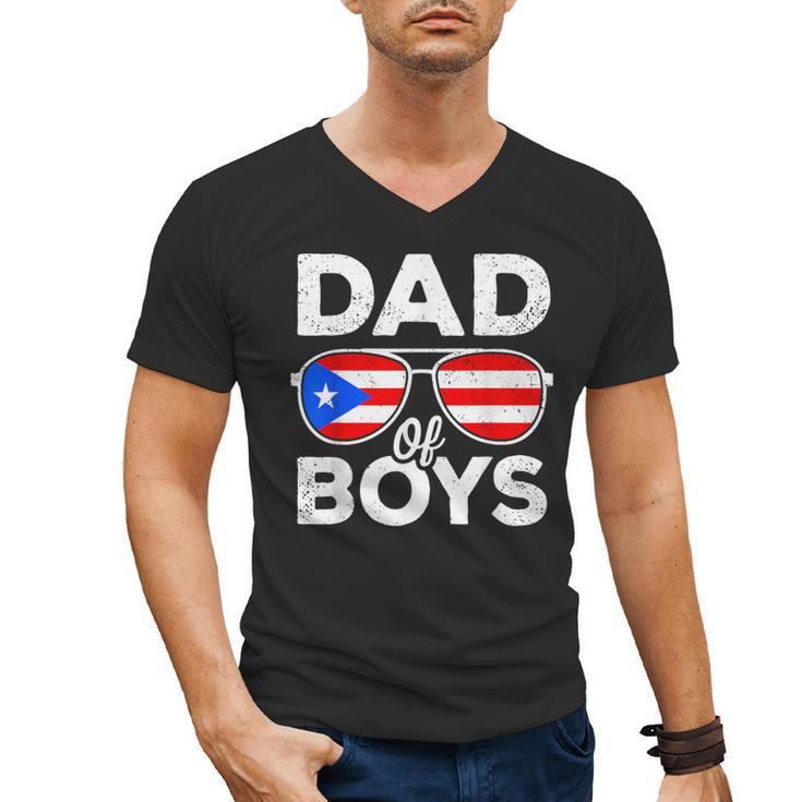 Dad Of Boys Fathers Day Retro Puerto Rico Flag Boricua Dad Men's V-Neck T-Shirt