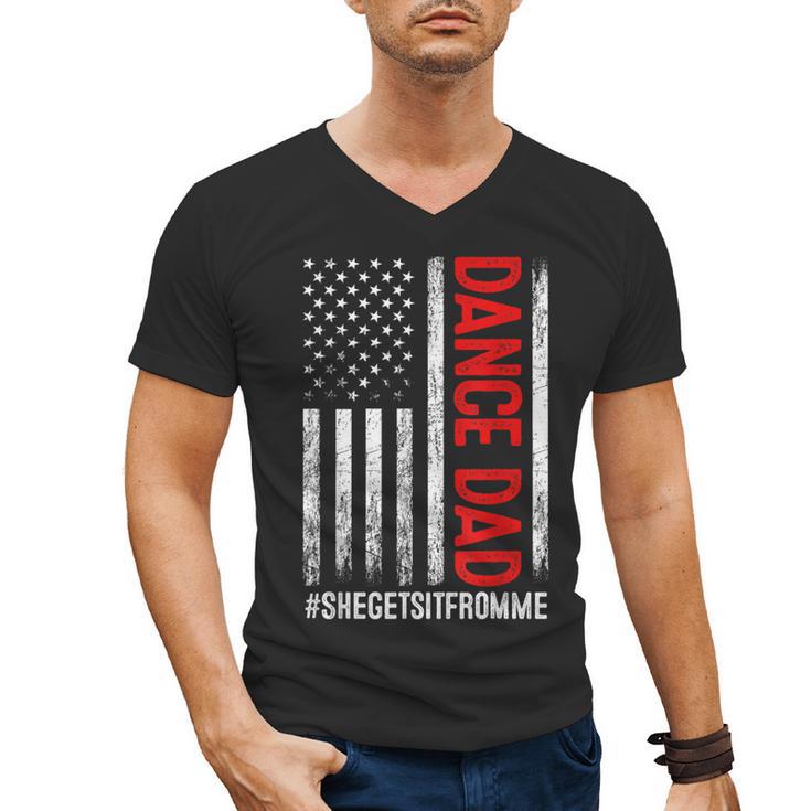 Dad Dance She Get It From Me Proud Dancer Dad USA Flag Men Men's V-Neck T-Shirt