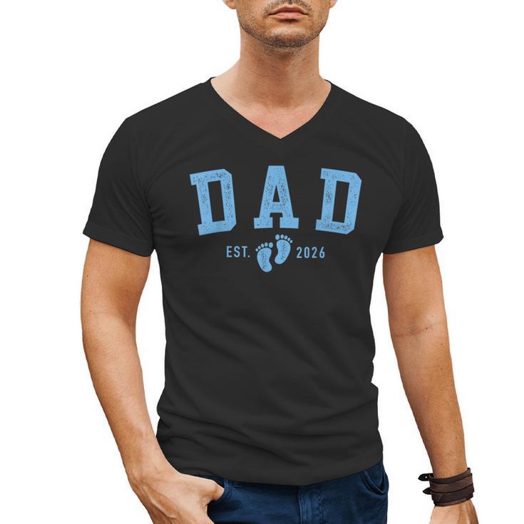 Dad Est 2026 Blue Baby Feet First Time Boy Daddy Men's V-Neck T-Shirt