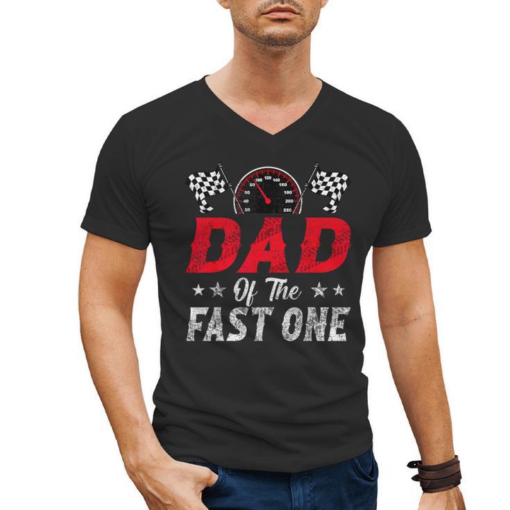Dad Of The Fast One 1st Birthday Racing Car Family Men's V-Neck T-Shirt