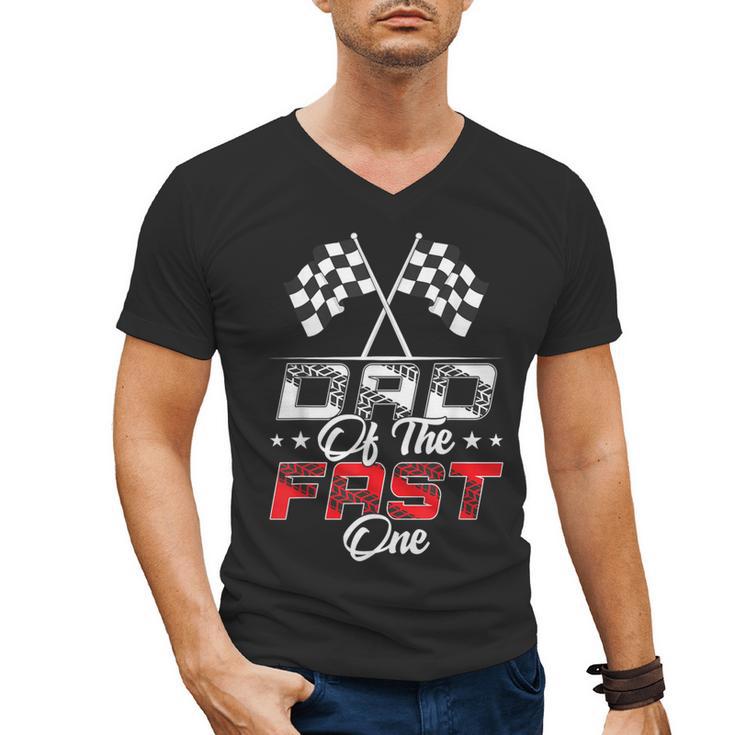 Dad Of The Fast One First Birthday Racing Car Family Men's V-Neck T-Shirt