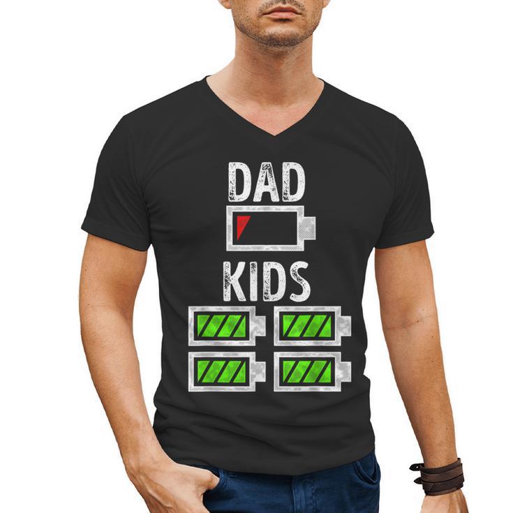Dad Of Four Low Battery Father Of 4 Kids Dad Men's V-Neck T-Shirt