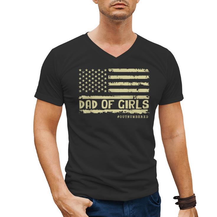 Dad Of Girls Outnumbered US Flag Father's Day Daughter Dad Men's V-Neck T-Shirt