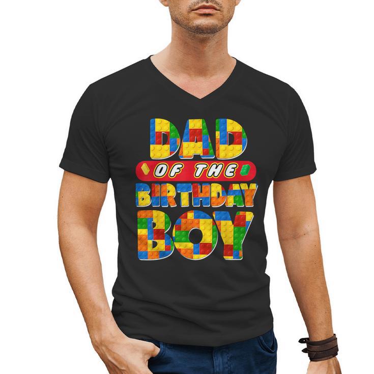 Dad And Mom Birthday Boy Building Bricks Family Party Decor Men's V-Neck T-Shirt