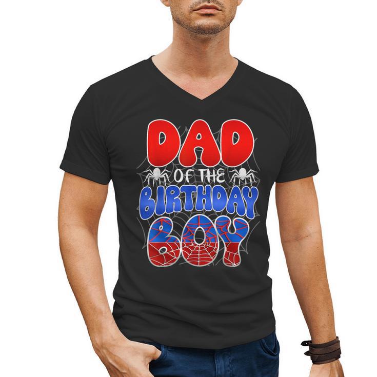 Dad And Mom Birthday Boy Spider Family Matching Men's V-Neck T-Shirt
