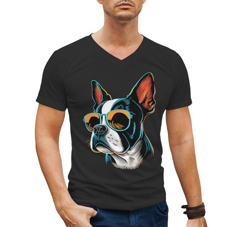 Dad Mom Cool Dog Sunglasses Boston Terrier Men's V-Neck T-Shirt