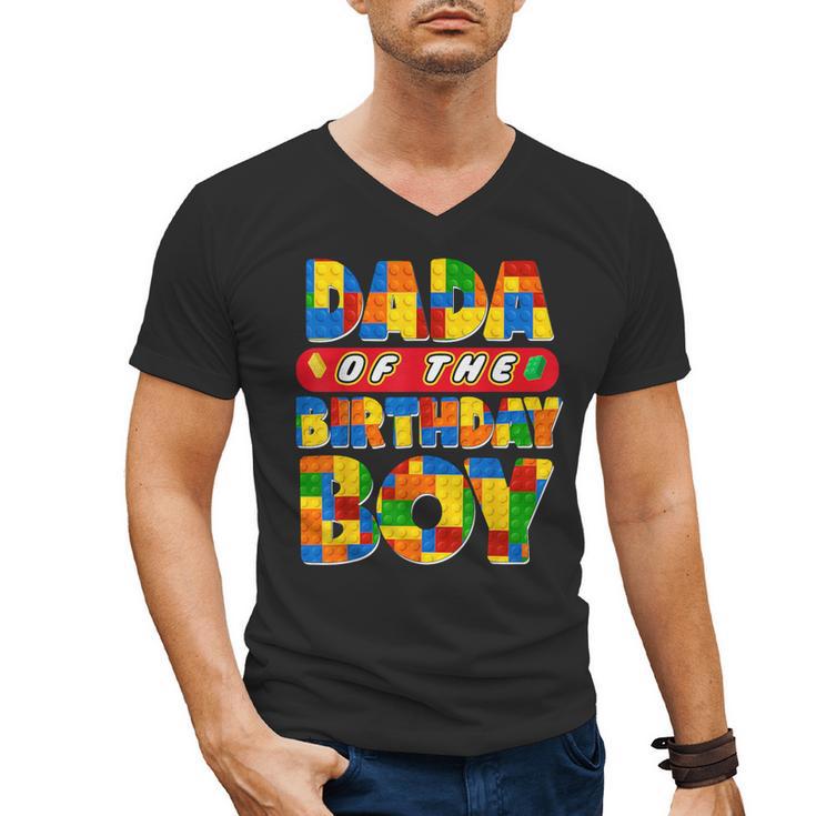 Dad And Mom Dada Birthday Boy Building Bricks Family Party Men's V-Neck T-Shirt