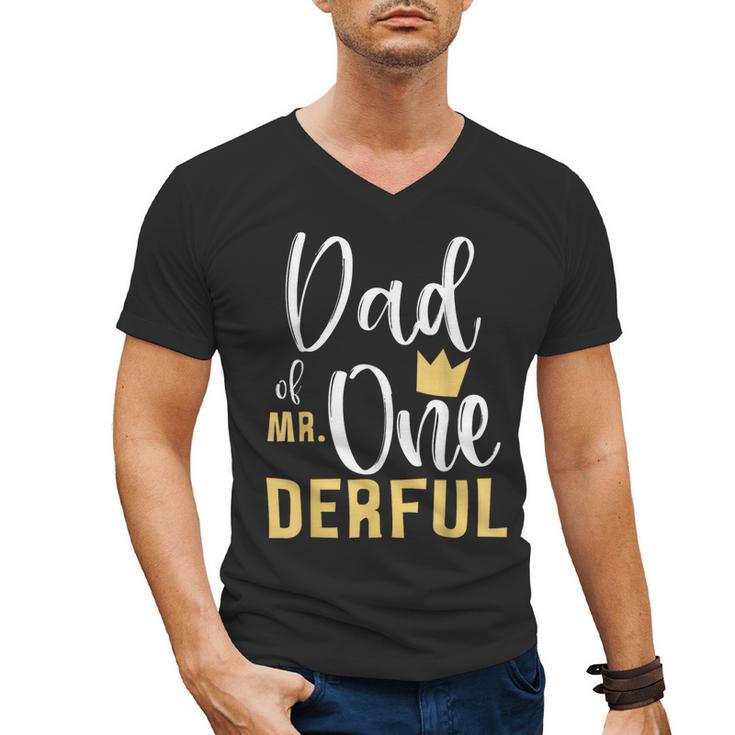 Dad Of Mr Onederful 1st Birthday First One-Derful Matching Men's V-Neck T-Shirt