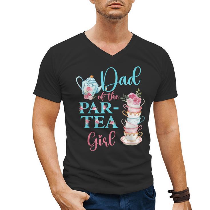 Dad Of The Par-Tea Girl Floral Tea Party Birthday Family Men's V-Neck T-Shirt