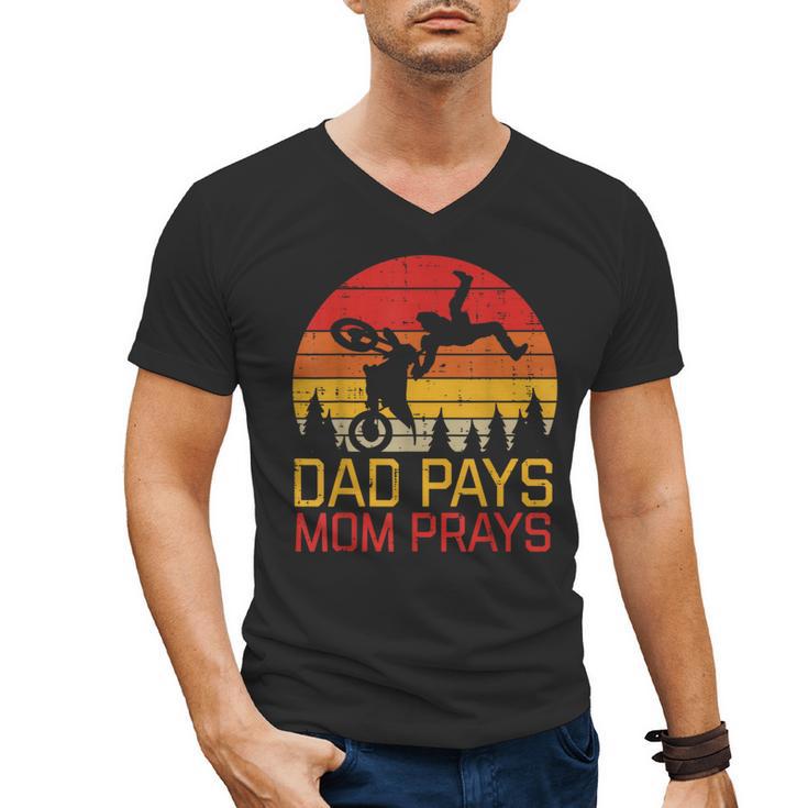 Dad Pays Mom Prays Dirt Bike Retro Motocross Boys Kids Men's V-Neck T-Shirt