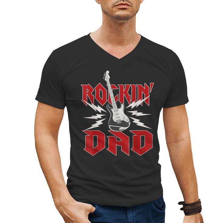 Dad Rockin One Birthday Family Matching Rock Guitar Men's V-Neck T-Shirt