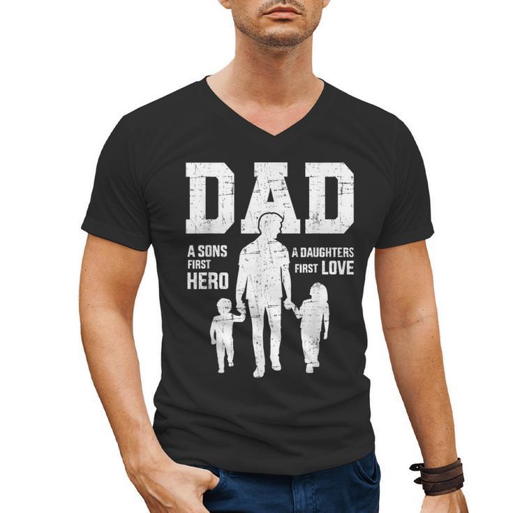Dad Sons First Hero Daughter Love For Father's Day Men's V-Neck T-Shirt