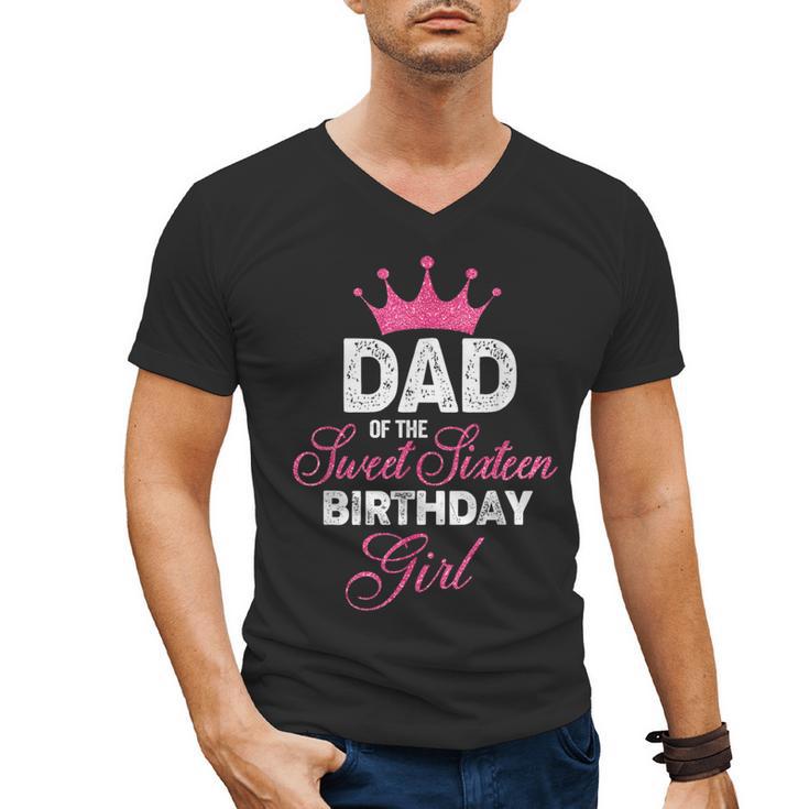 Dad Of The Sweet Sixteen Birthday Girl 16th Pink Crown Men's V-Neck T-Shirt