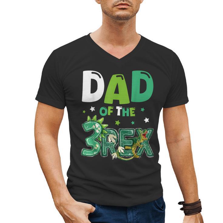 Dad Of The Three Rex Birthday Dinosaur Family Matching Men's V-Neck T-Shirt