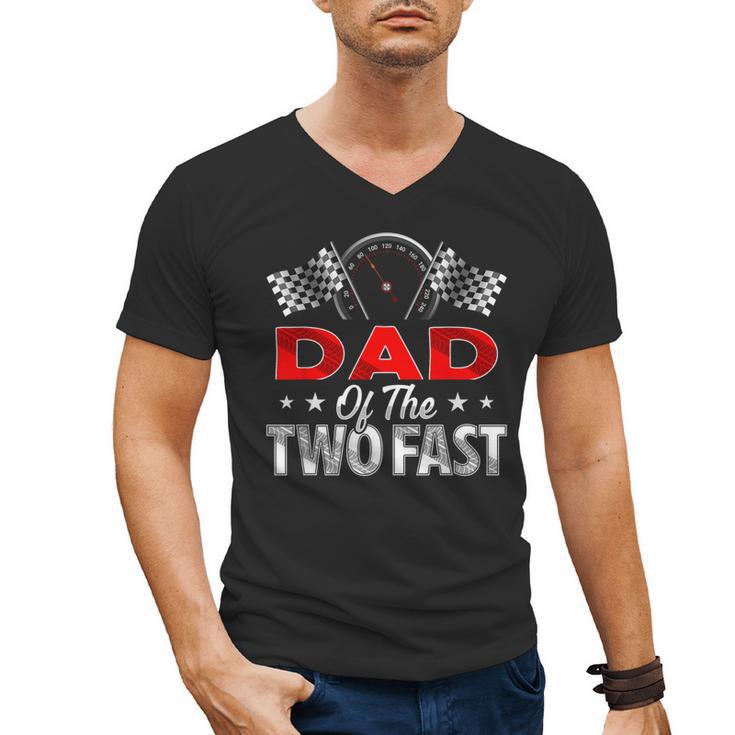 Dad Of The Two Fast Second Birthday Racing Car Family Men's V-Neck T-Shirt
