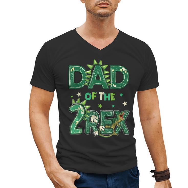 Dad Of The Two Rex Birthday Dinosaur Family Matching Men's V-Neck T-Shirt