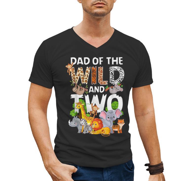 Dad Of The Wild Two Zoo 2nd Birthday Safari Jungle Animal Men's V-Neck T-Shirt