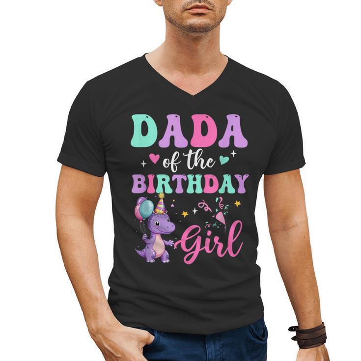 Dada Of The Birthday For Girl Dinosaur T-Rex Party Family Men's V-Neck T-Shirt