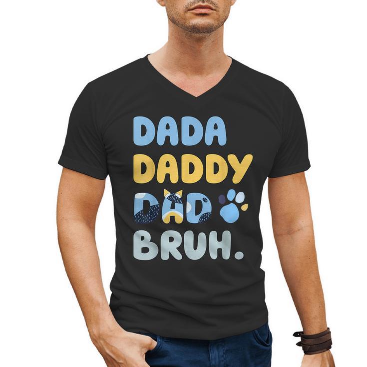 Dada Daddy Dad Bruh Fathers Day Blue Dog Men's V-Neck T-Shirt