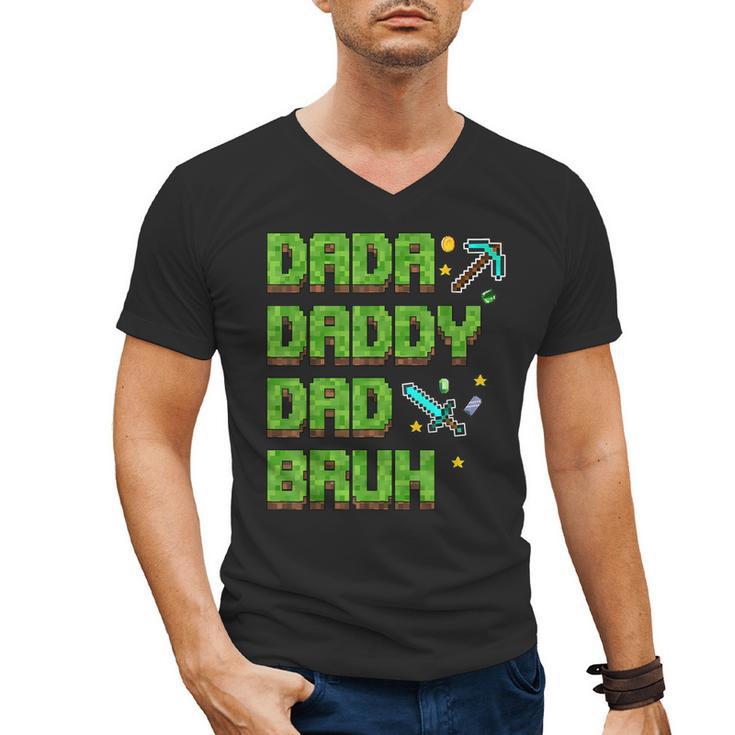 Dada Daddy Dad Bruh Father's Day Game Pixel Men's V-Neck T-Shirt