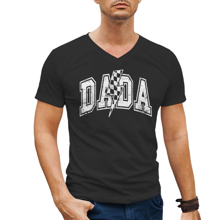 Dada Lightning Bolt Checkered Varsity Dad Men Father's Day Men's V-Neck T-Shirt