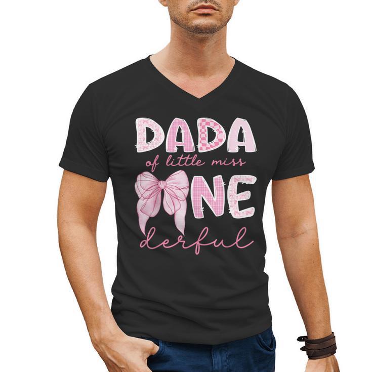 Dada Of Little Miss Onederful First Birthday Girl Bow Men's V-Neck T-Shirt