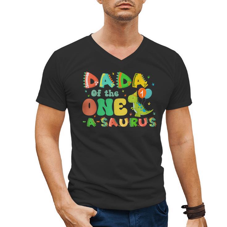Dada Of The One-A-Saurus 1st Birthday Boy Dinosaur Family Men's V-Neck T-Shirt