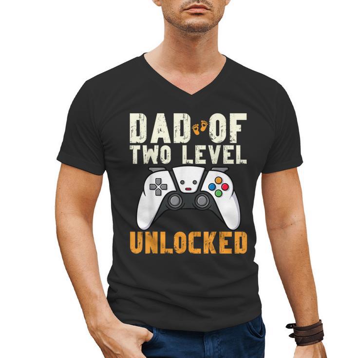 Daddy Again Leveled Up To Dad Of 2 Gamer Dad Level Unlocked Men's V-Neck T-Shirt