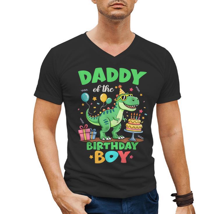 Daddy Of The Birthday Boy T Rex Dinosaur Family Party Men's V-Neck T-Shirt