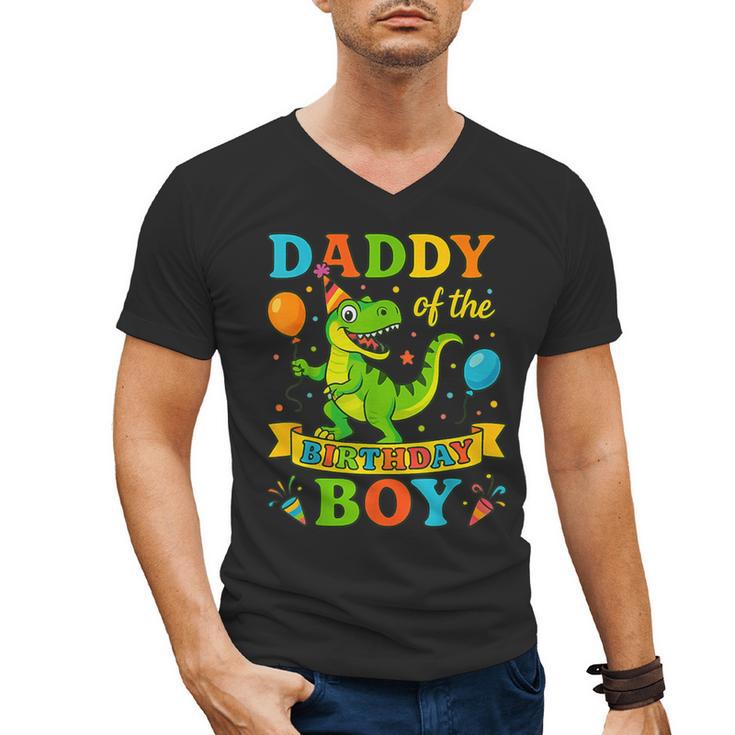 Daddy Of The Birthday Boy T-Rex Dinosaur Birthday Party Men's V-Neck T-Shirt