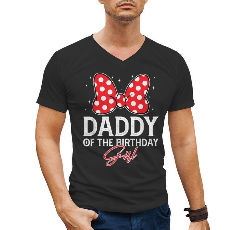 Daddy Of The Birthday Girl Cute Pink Bow Family Matching Men's V-Neck T-Shirt