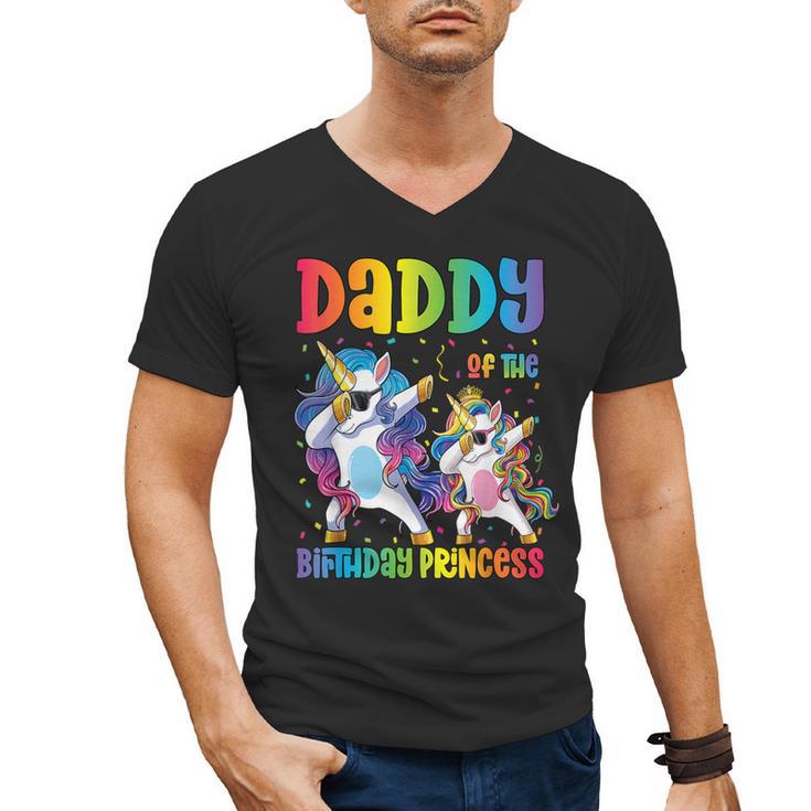 Daddy Of The Birthday Girl Dabbing Princess Unicorn Dad Men's V-Neck T-Shirt