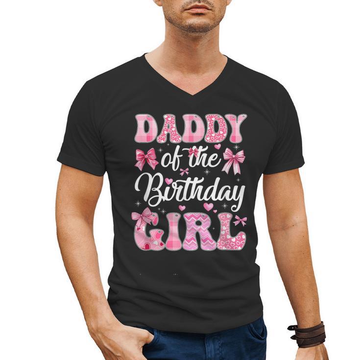 Daddy Of The Birthday Girl Family Pink Coquette Bow Men's V-Neck T-Shirt