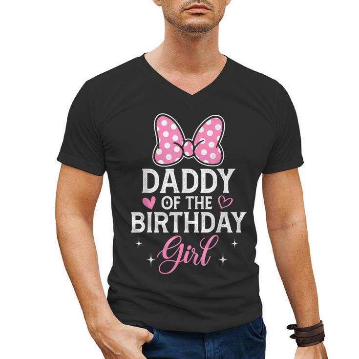 Daddy Of The Birthday Girl Pink Bow Birthday Family Matching Men's V-Neck T-Shirt